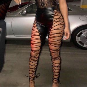 Vegan Leather Lace up Pants